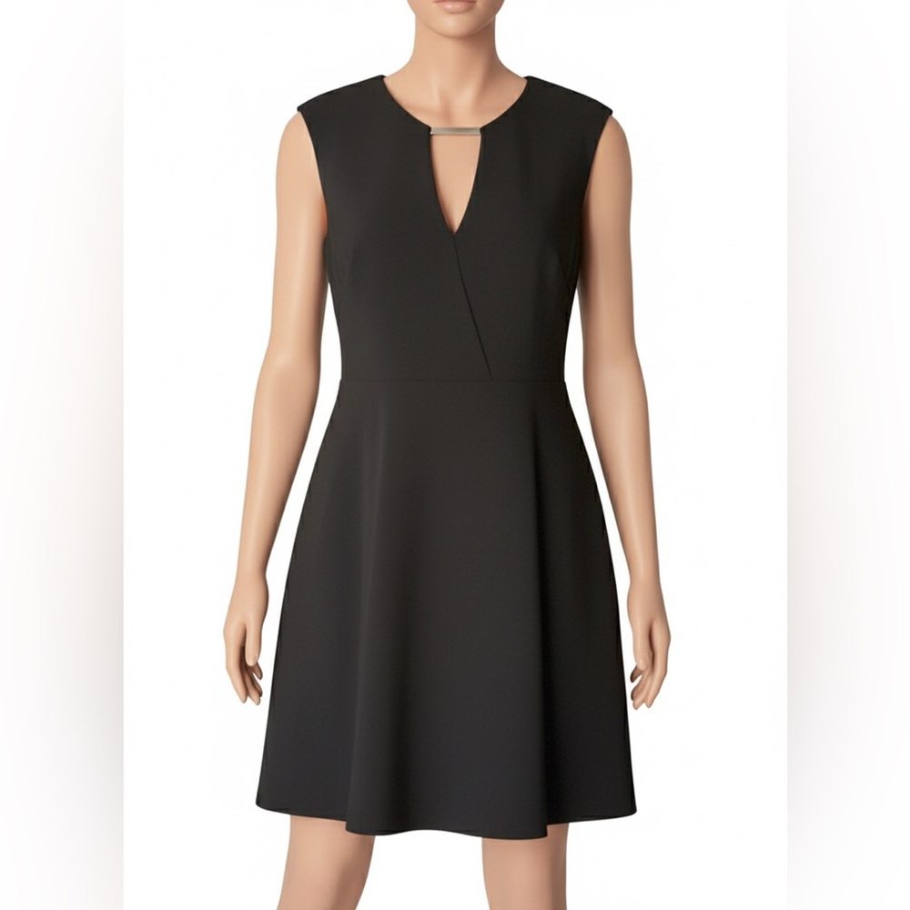 HALSTON HERITAGE Black V-Neck Mini Dress S (US 4)
